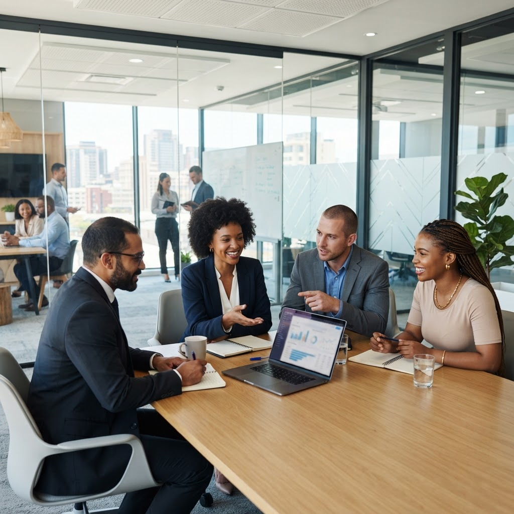 Business team collaborating in a modern office