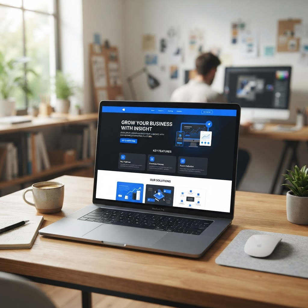 Marketing landing page displayed on a laptop